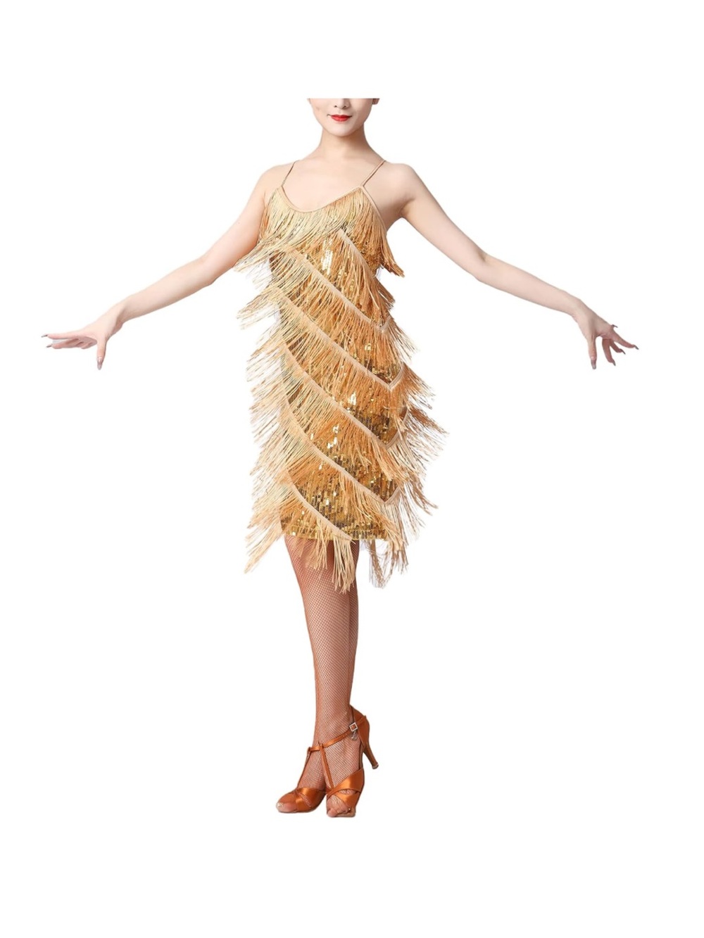 Sequin Tassel Fringe Latin Dance Dress Salsa Ballroom Costume
